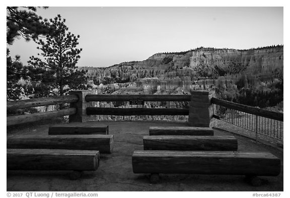 Amphitheater for geology talks, Bryce amphitheater rim. Bryce Canyon National Park (black and white)