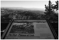 High Plateaus of Utah interpretive sign. Bryce Canyon National Park ( black and white)