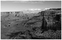 Buck Canyon overlook and La Sal mountains, Island in the sky. Canyonlands National Park ( black and white)
