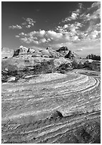 Sandstone swirls near Elephant Hill, the Needles, late afternoon. Canyonlands National Park ( black and white)