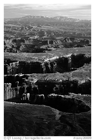 Monument basin from Grand View Point, Island in the Sky, late afternoon. Canyonlands National Park (black and white)