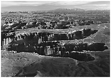 Maze of interlocked canyons from Grand view point, Island in the sky. Canyonlands National Park, Utah, USA. (black and white)