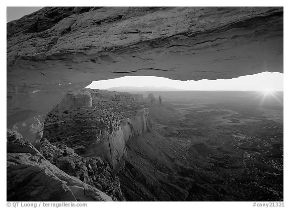 Sunrise through Mesa Arch, Island in the Sky. Canyonlands National Park (black and white)