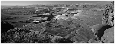 Canyon scenery, Island in the Sky. Canyonlands National Park (Panoramic black and white)