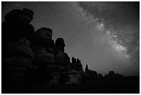 Dollhouse towers and Milky Way, Maze District. Canyonlands National Park ( black and white)