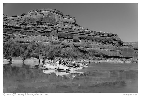 Rafts and cliffs, Colorado River. Canyonlands National Park (black and white)