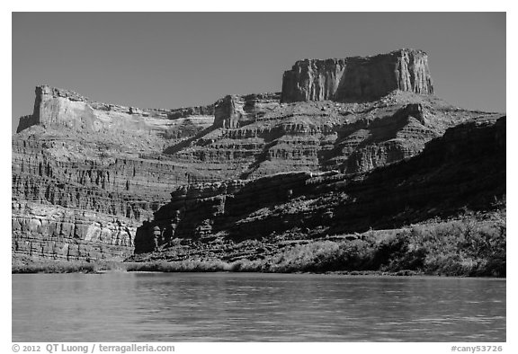 Dead Horse point seen from Colorado River. Canyonlands National Park (black and white)