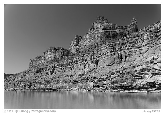 Multicolored cliffs and Colorado River. Canyonlands National Park (black and white)