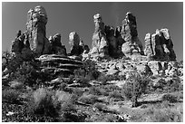 Whimsical spires, Doll House, Maze District. Canyonlands National Park ( black and white)