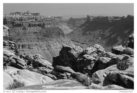 Colorado River Canyon seen from Maze District. Canyonlands National Park (black and white)