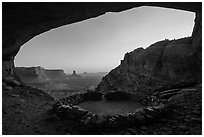 Alcove with False Kiva at sunset. Canyonlands National Park ( black and white)