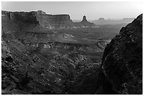 Cliffs and Candlestick Butte at dusk. Canyonlands National Park, Utah, USA. (black and white)
