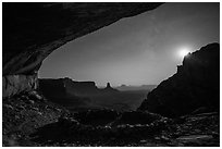 False Kiva, moon, and stars. Canyonlands National Park ( black and white)
