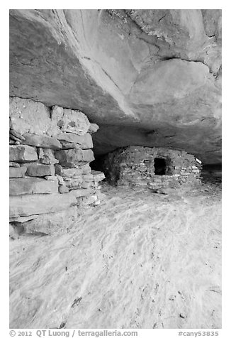 Aztec Butte granary, Island in the Sky District. Canyonlands National Park (black and white)