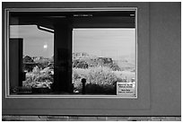 Canyons, Island in the Sky Visitor Center window reflexion. Canyonlands National Park ( black and white)