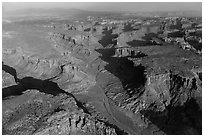 Aerial view of Taylor Canyon. Canyonlands National Park, Utah, USA. (black and white)