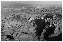 Aerial view of Upheaval Dome. Canyonlands National Park, Utah, USA. (black and white)