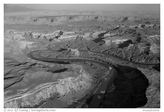 Aerial view of Bonita Bend. Canyonlands National Park (black and white)