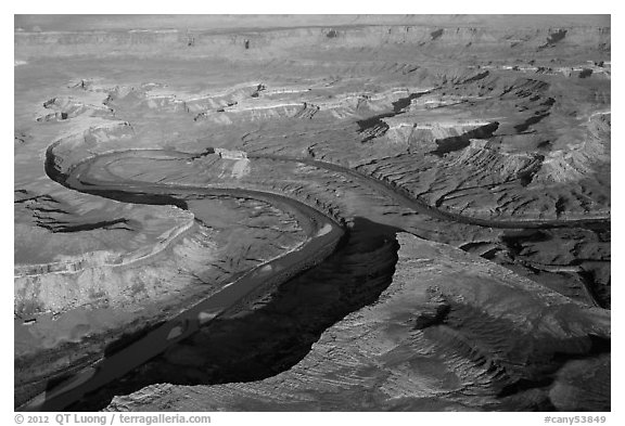 Aerial view of Green River. Canyonlands National Park (black and white)