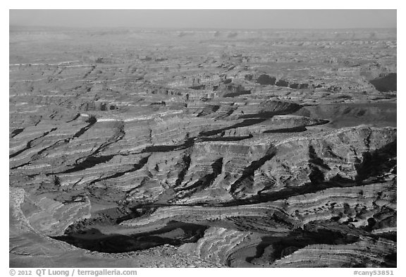 Aerial view of Petes Mesa. Canyonlands National Park (black and white)