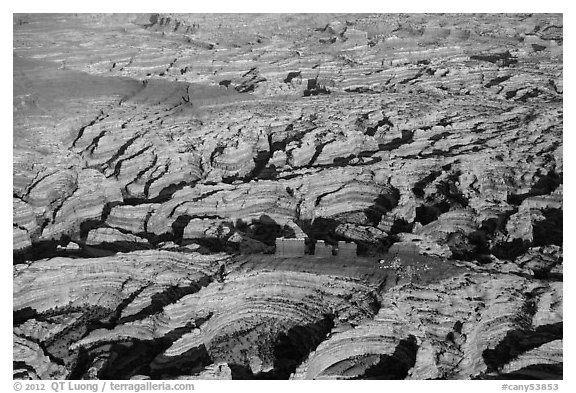 Aerial view of Chocolate Drops and Maze. Canyonlands National Park (black and white)