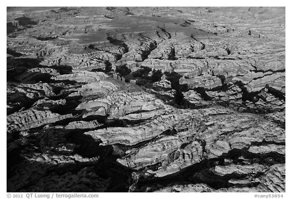 Aerial view of the Maze and Chocolate Drops. Canyonlands National Park (black and white)