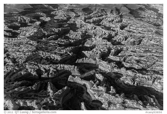 Aerial view of the Maze. Canyonlands National Park (black and white)