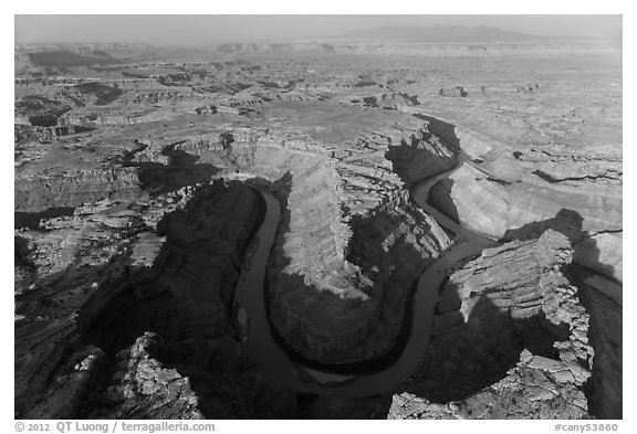 Aerial view of the Confluence. Canyonlands National Park (black and white)