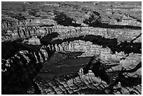 Aerial view of spires and walls, Needles District. Canyonlands National Park, Utah, USA. (black and white)