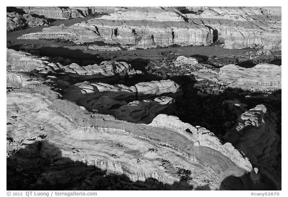 Aerial view of Castle Arch. Canyonlands National Park (black and white)