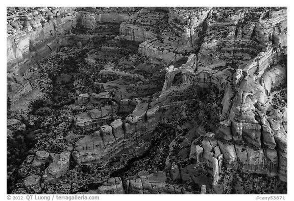 Aerial view of Angel Arch. Canyonlands National Park (black and white)