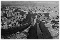 Aerial view of the Loop. Canyonlands National Park, Utah, USA. (black and white)