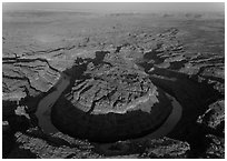 Aerial view of the Loop goosenecks. Canyonlands National Park ( black and white)