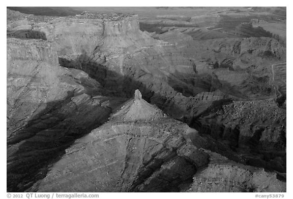 Aerial view of buttes and Dead Horse Point. Canyonlands National Park (black and white)