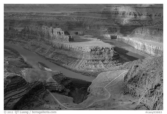 Colorado River gooseneck and Potash Road. Canyonlands National Park (black and white)