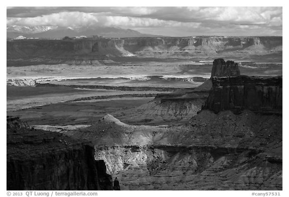 View over White Rim from High Spur. Canyonlands National Park (black and white)