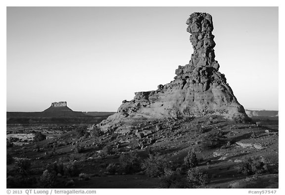 Chimney Rock at sunset. Canyonlands National Park (black and white)