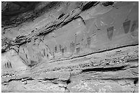 Oblique view of entire Great Gallery panel, Horseshoe Canyon. Canyonlands National Park, Utah, USA. (black and white)