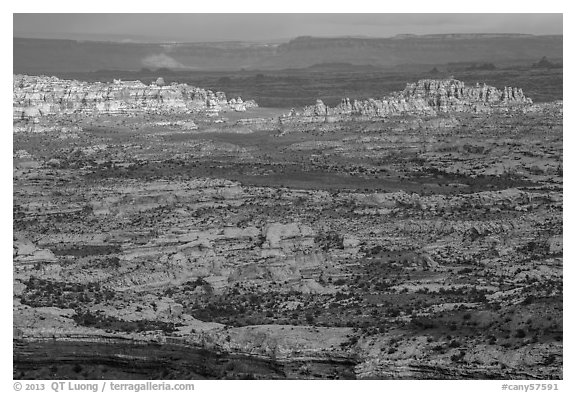Maze District seen from Orange Cliffs. Canyonlands National Park (black and white)