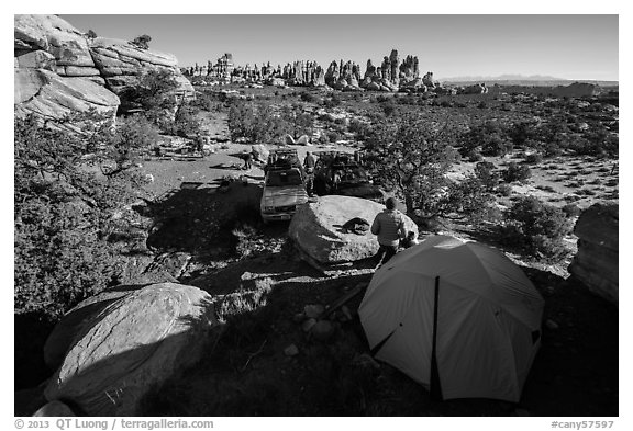 Jeep camp at the Dollhouse. Canyonlands National Park (black and white)