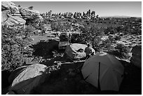 Jeep camp at the Dollhouse. Canyonlands National Park ( black and white)