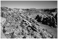 Park visitor looking, Surprise Valley overlook. Canyonlands National Park ( black and white)