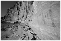 Rock art and cliff in Pictograph Fork. Canyonlands National Park ( black and white)