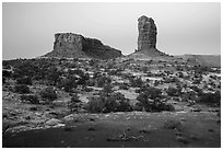 Lizard and Plug rock formations at dawn. Canyonlands National Park ( black and white)