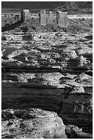 Maze canyons and Chocolate Drops. Canyonlands National Park, Utah, USA. (black and white)
