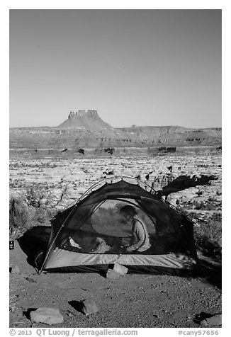 Camp overlooking the Maze. Canyonlands National Park (black and white)
