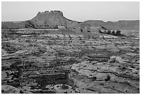 Chocolate drops, Maze canyons, and Elaterite Butte at sunrise. Canyonlands National Park ( black and white)