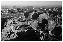 Aerial View of mesas, Island in the Sky district. Canyonlands National Park, Utah, USA. (black and white)
