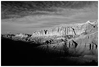 Layers of rock on  West face of Waterpocket Fold at sunset. Capitol Reef National Park, Utah, USA. (black and white)