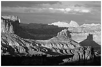 Capitol Reef section of the Waterpocket Fold from Sunset Point, sunset. Capitol Reef National Park ( black and white)